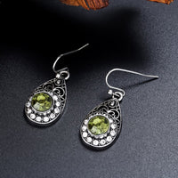 Retro Ethnic Style Water Droplet Green Zirconia Pendant Earrings