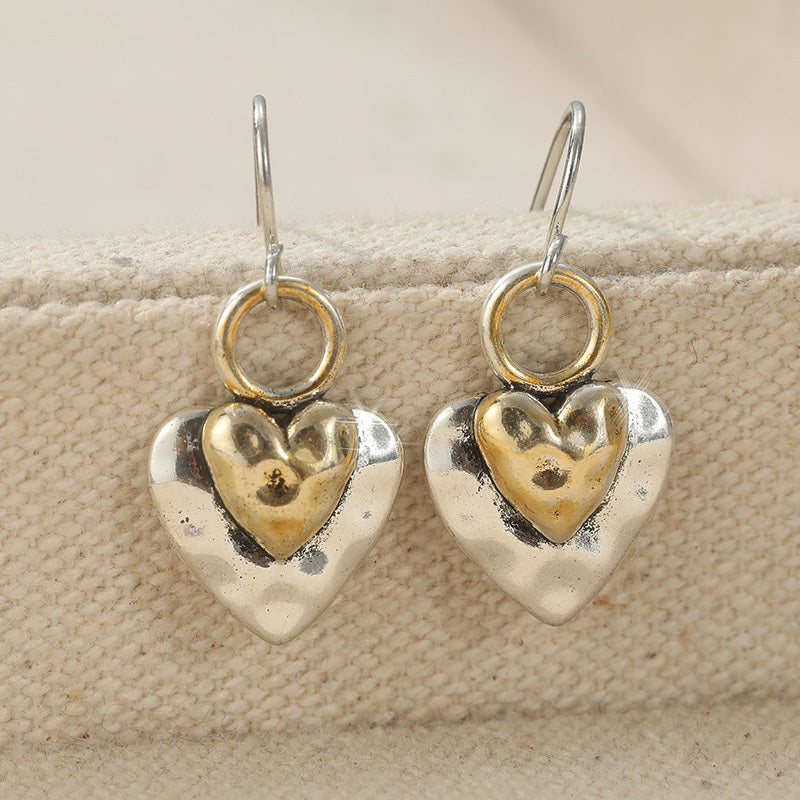 Vintage Two Tone Golden Heart Shaped Pendant Earrings