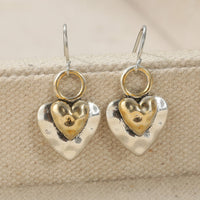 Vintage Two Tone Golden Heart Shaped Pendant Earrings