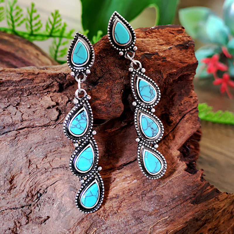 Vintage Style Turquoise Leaf Drop Earrings
