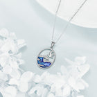 Sterling Silver Ocean Wave & Seagull Pendant Necklace