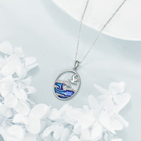 Sterling Silver Ocean Wave & Seagull Pendant Necklace