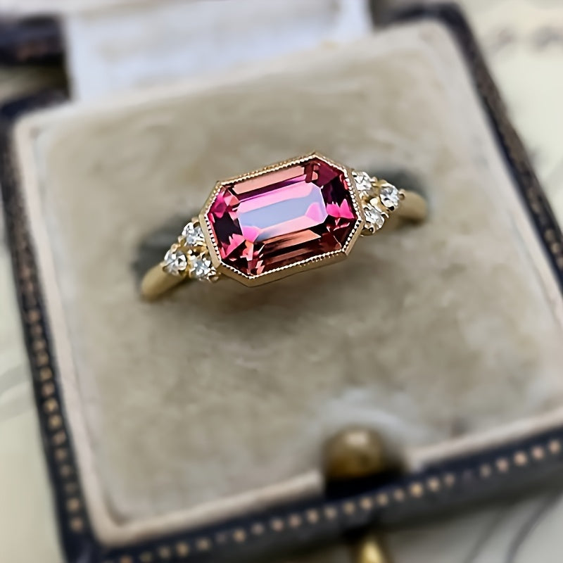 Vintage Geometric Red Zirconia Gold Plated Ring