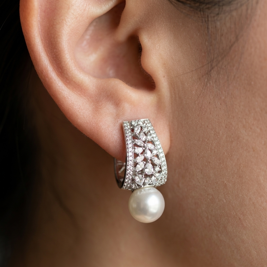 Luxury Pearl Zirconia Drop Earrings