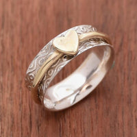 Vintage Two Tone Patterned Heart Spinner Ring
