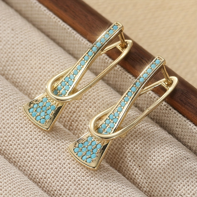 Elegant Gold Tone Synthetic Geometric Turquoise Earrings