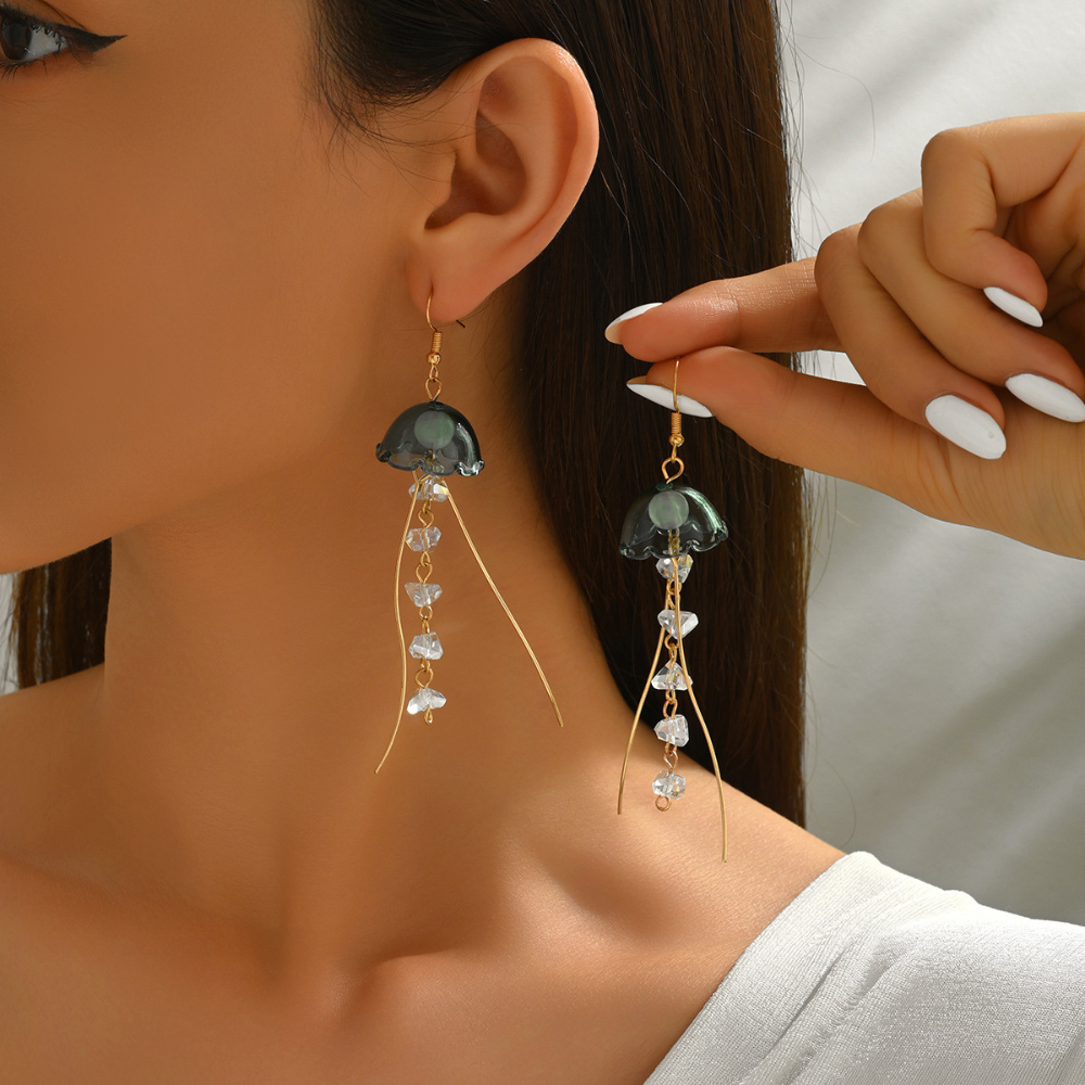 Gold Plated Glass Jellyfish Dangle Earrings