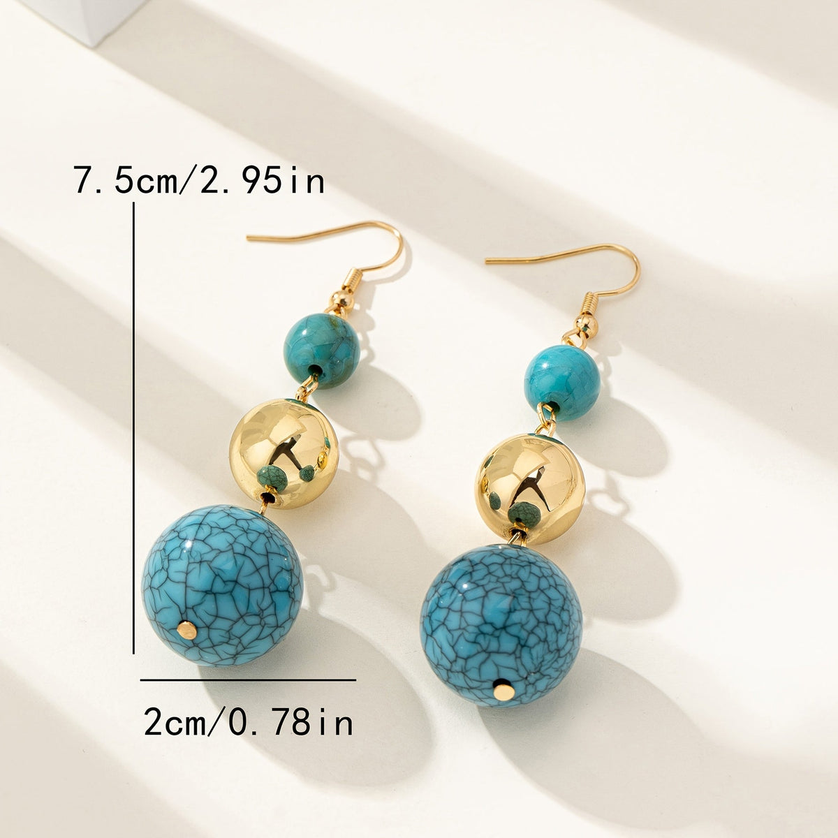 Vintage Gold Accent Boho Chic Turquoise Bead Earrings