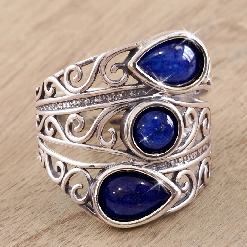 Vintage Lapis Blue Zirconia Multi-Stone Wide Ring