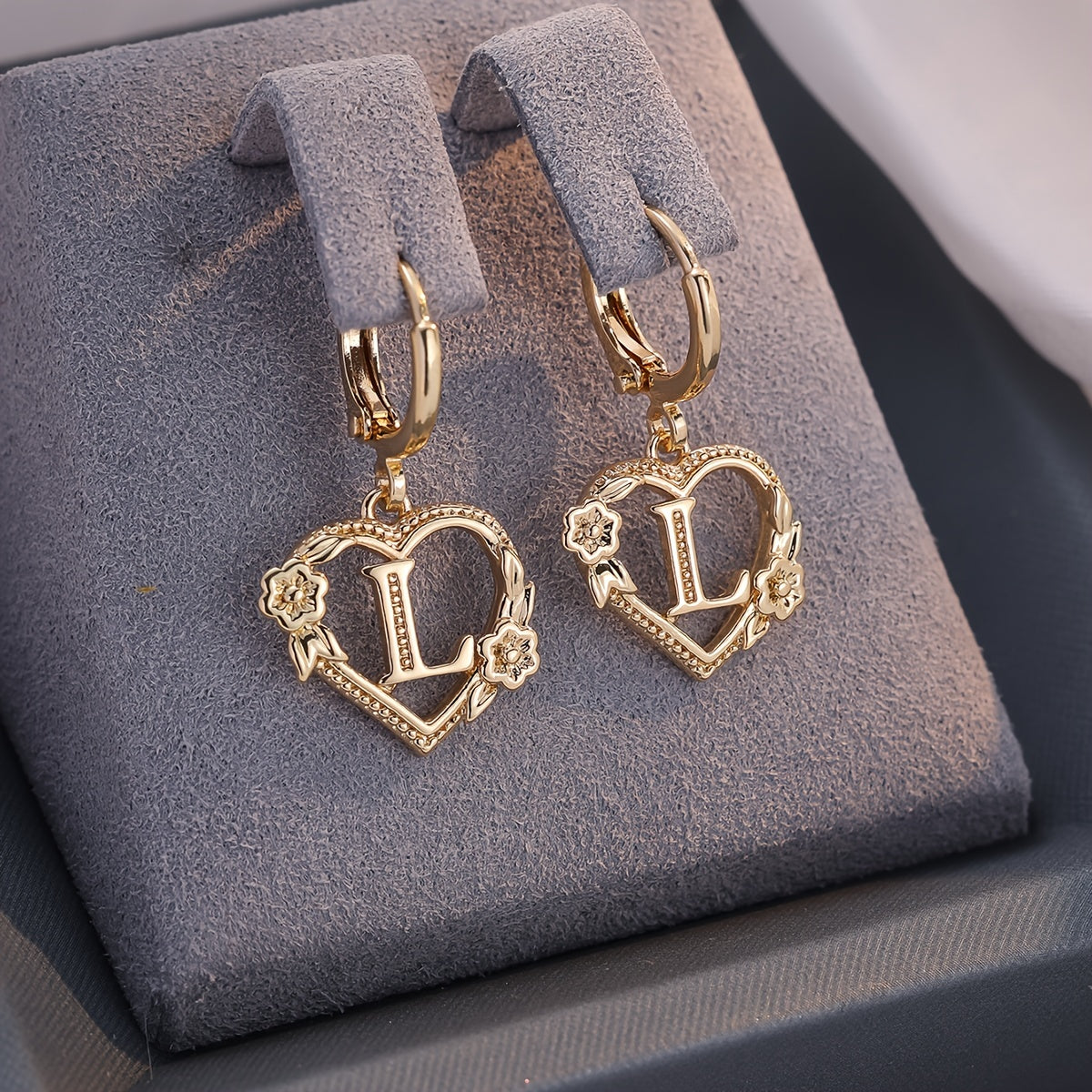 Dainty Initial Heart Hoop Earrings