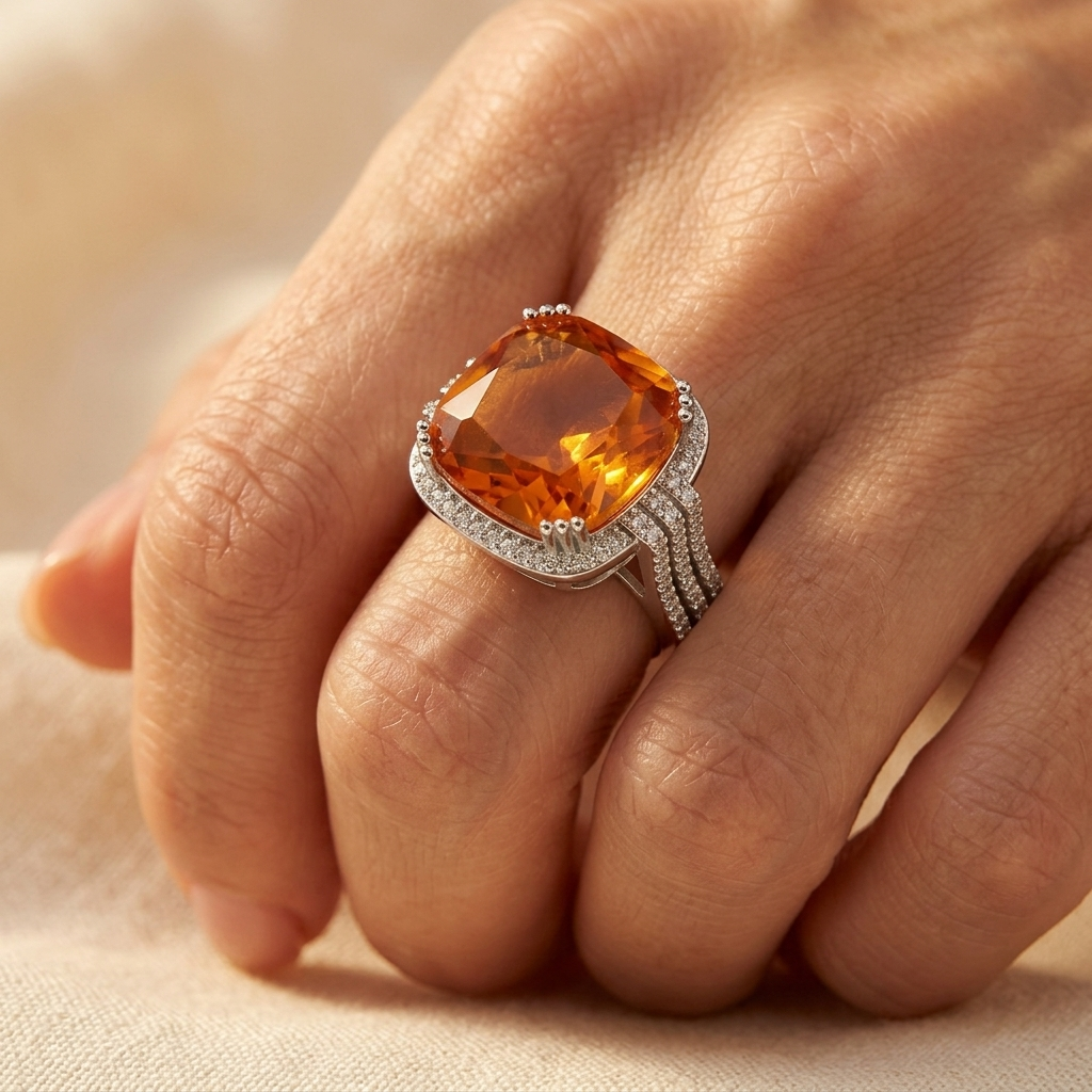 Square Red Zirconia Inlay Ring