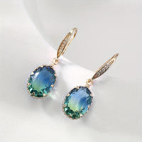 Elegant Vintage Inspired Oval Green Crystal Drop Earrings