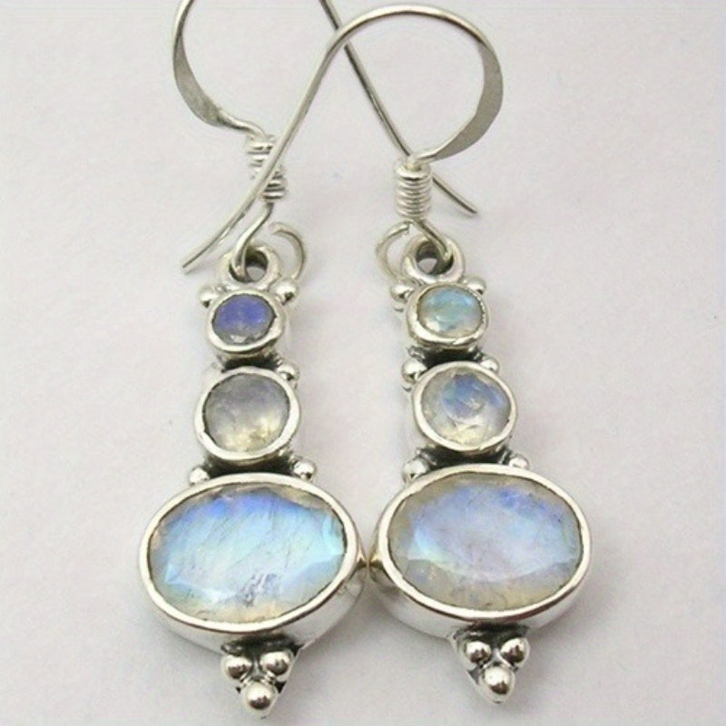 Vintage Bohemian Moonstone Long Dangle Earrings