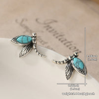 Vintage Turquoise Dragonfly Silver Plated Stud Earrings