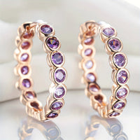 Elegant Ethnic Style Purple Zirconia Crystal Hoop Earrings