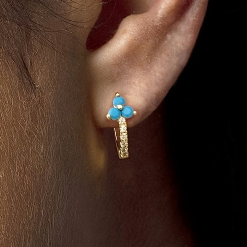 Retro Bohemian Style Synthetic Zirconia Blue Hoop Earrings