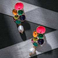 Green Enamel Floral Drop Earrings with Jade Teardrop