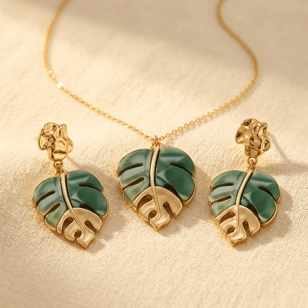 Bohemian Style Irregular Leaf Earrings And Necklace Set