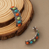 Southwestern Turquoise Silver Hoop Earrings