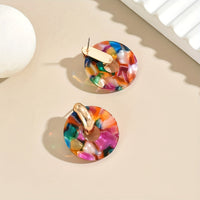 Colorful Resin Disc Statement Earrings with Gold Hoop