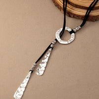 Western Style Hammered Silver Drop Necklace