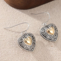 Vintage Heart-Shaped Filigree Drop Earrings