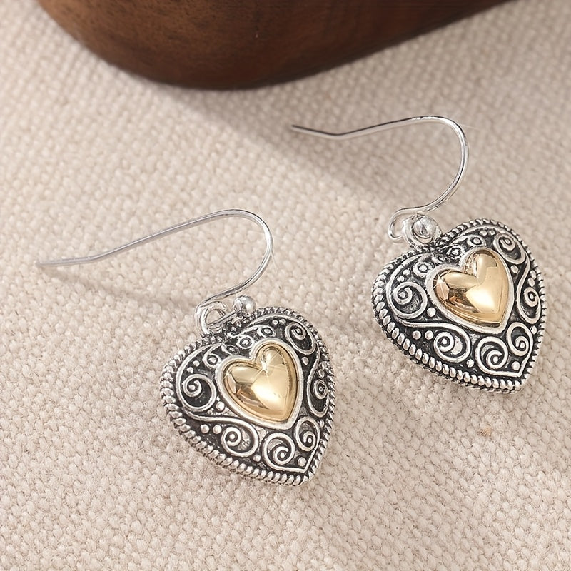 Vintage Heart-Shaped Filigree Drop Earrings