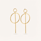 Modern Linear Style Gold Plated Circle Drop Earrings