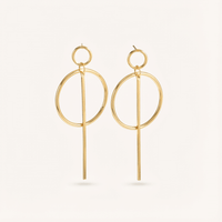 Modern Linear Style Gold Plated Circle Drop Earrings