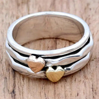 Bohemian Retro Two Tone Heart Wide Ring