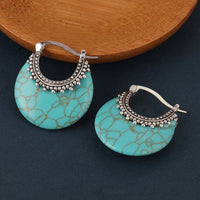 Turquoise Crescent Silver Plated Hoop Earrings
