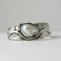 Vintage Wave Design White Stone Silver Plated Ring