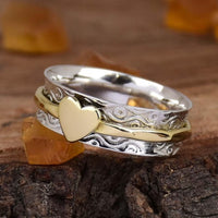Vintage Two Tone Patterned Heart Spinner Ring