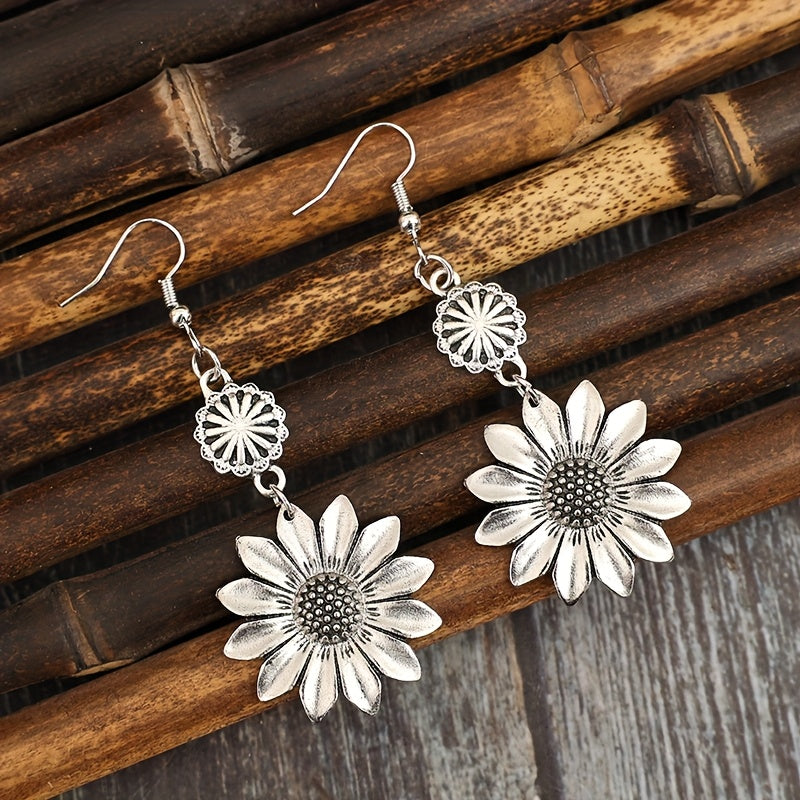 Vintage Bohemian Sunflower Drop Earrings