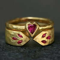 Vintage Rose Pink Zirconia Snake Pattern Heart Ring Set