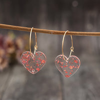 Vintage Style Resin Glitter Heart Pendant Earrings