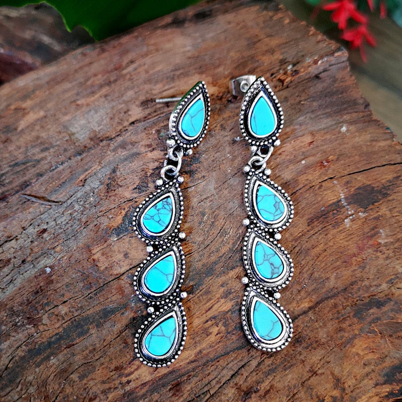Vintage Style Turquoise Leaf Drop Earrings
