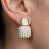 Art Deco Gold Pearl Square Drop Earrings