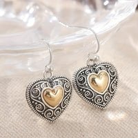 Vintage Heart-Shaped Filigree Drop Earrings