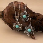 Vintage Turquoise Flower Silver Plated Necklace & Earring Set