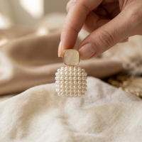 Art Deco Gold Pearl Square Drop Earrings