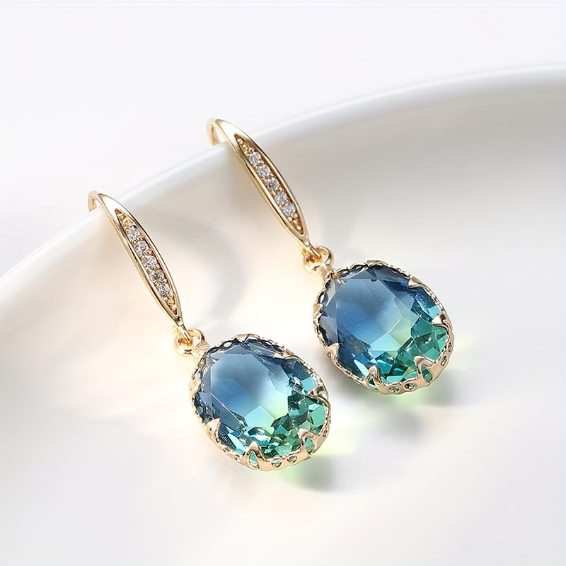 Elegant Vintage Inspired Oval Green Crystal Drop Earrings