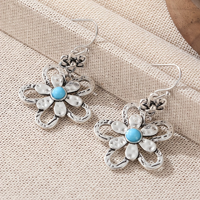 Vintage Bohemian Turquoise Flower Drop Earrings