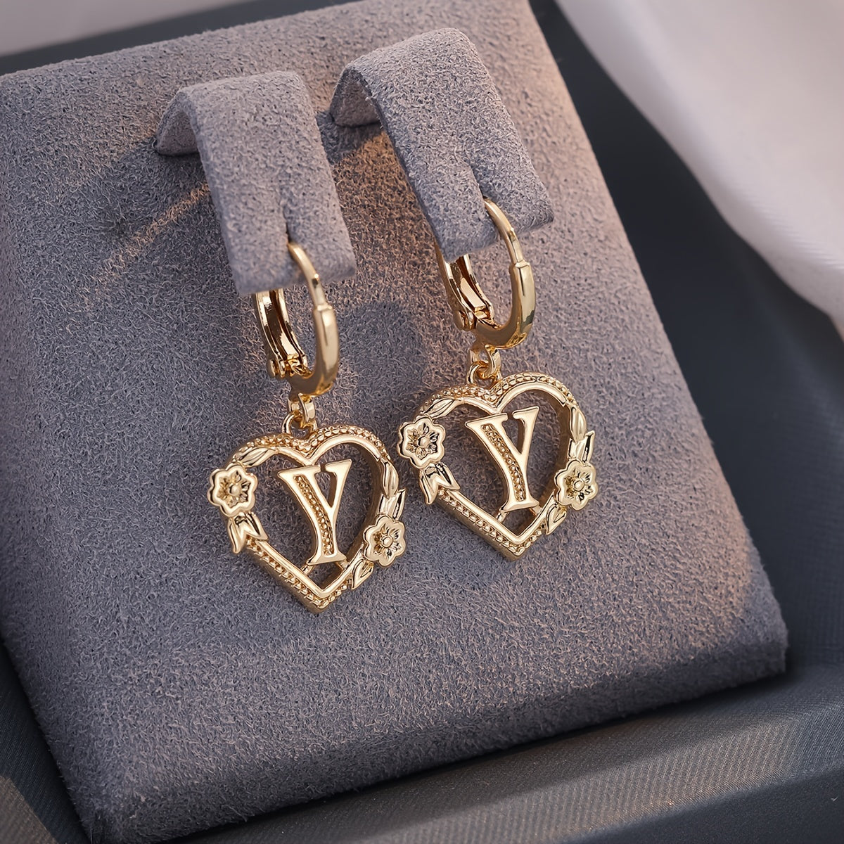 Dainty Initial Heart Hoop Earrings