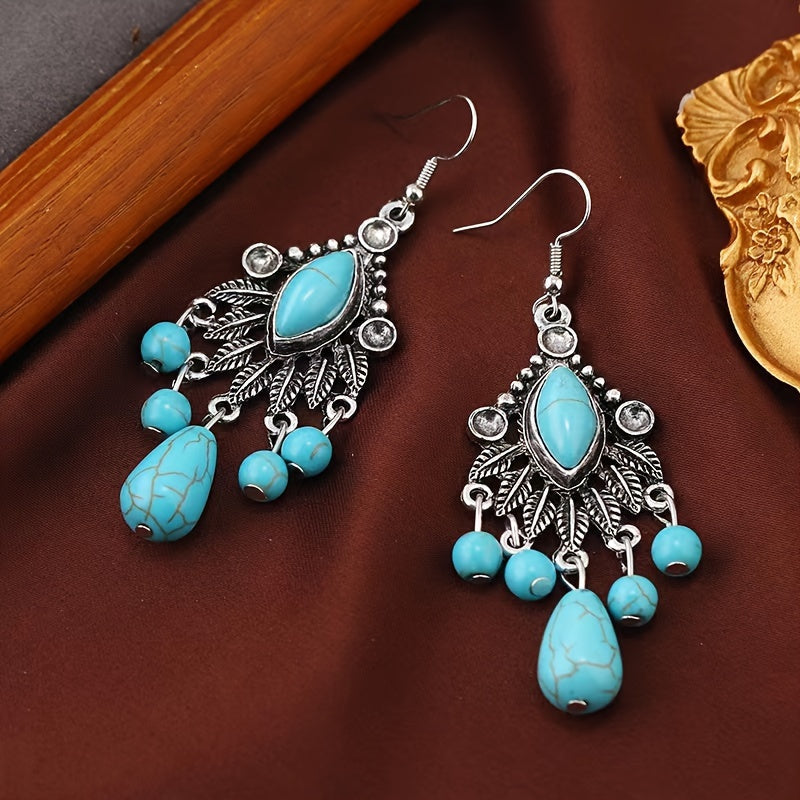 Elegant Bohemian Design Turquoise Clear Drop Earrings