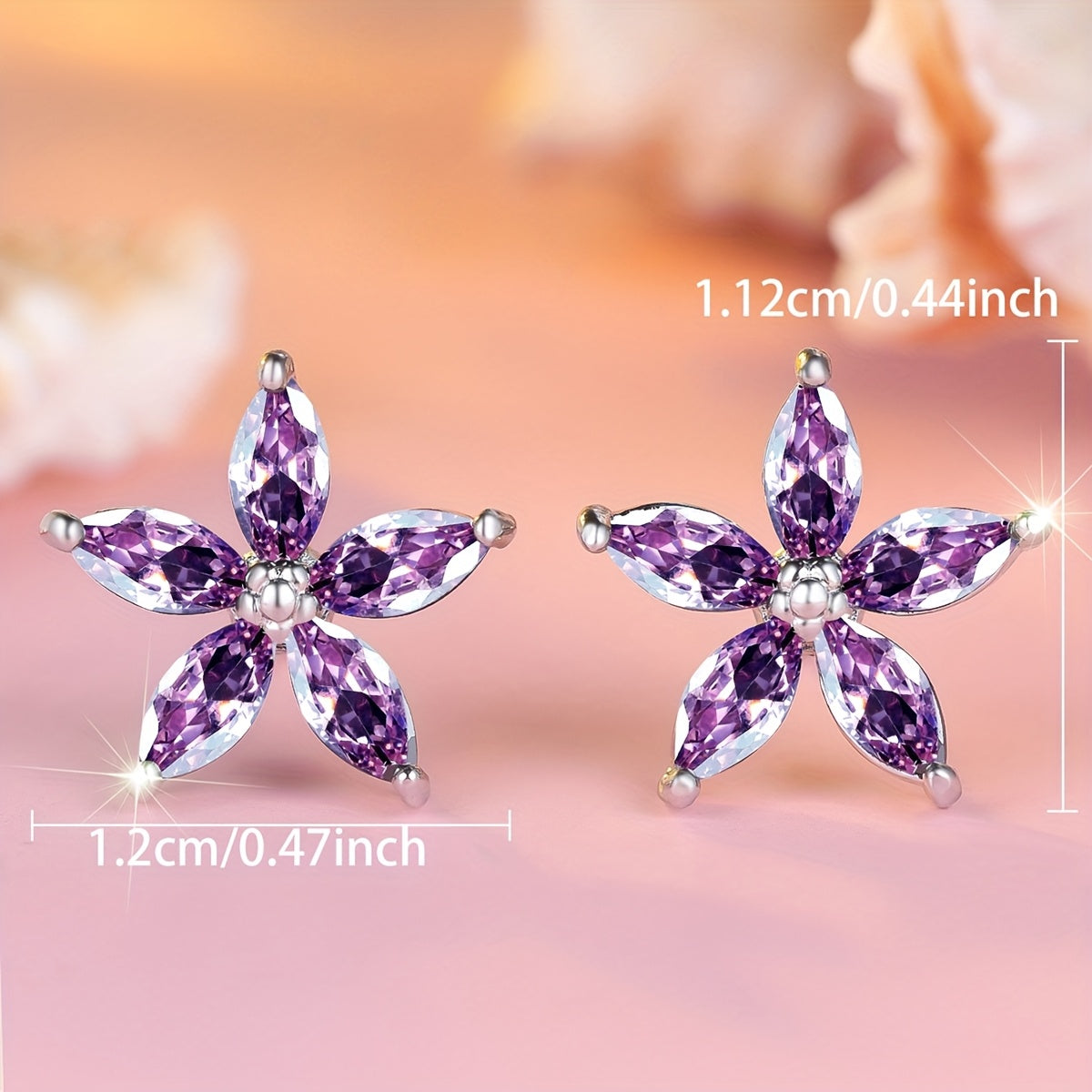 Elegant Purple Zirconia Flower Stud Earrings