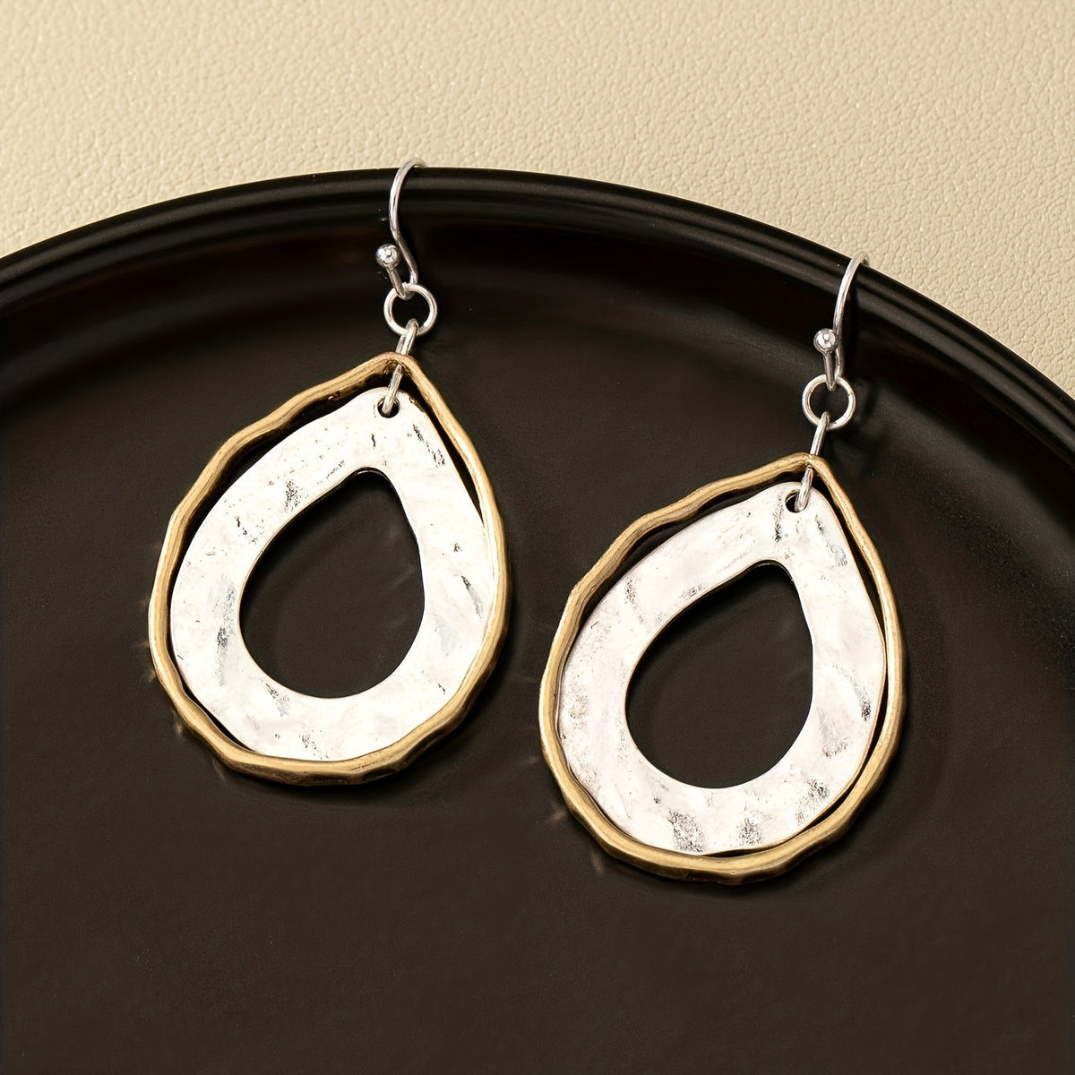 Two Tone Artisan Teardrop Drop Earrings
