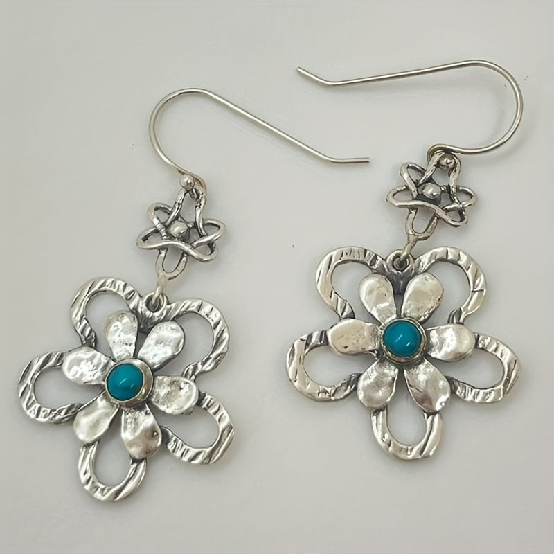 Vintage Bohemian Turquoise Flower Drop Earrings