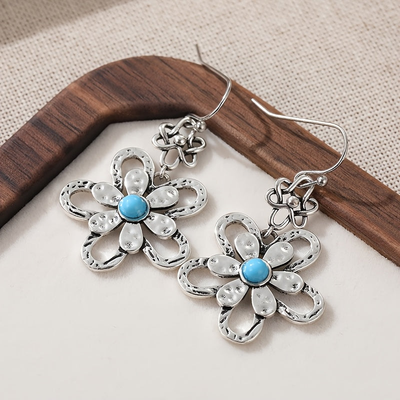 Vintage Bohemian Turquoise Flower Drop Earrings