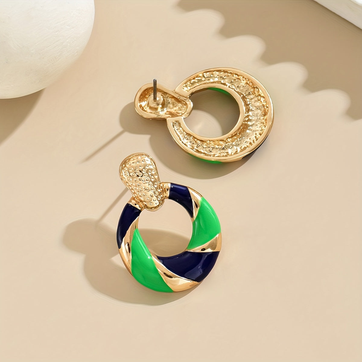 Color Block Enamel Spiral Statement Earrings